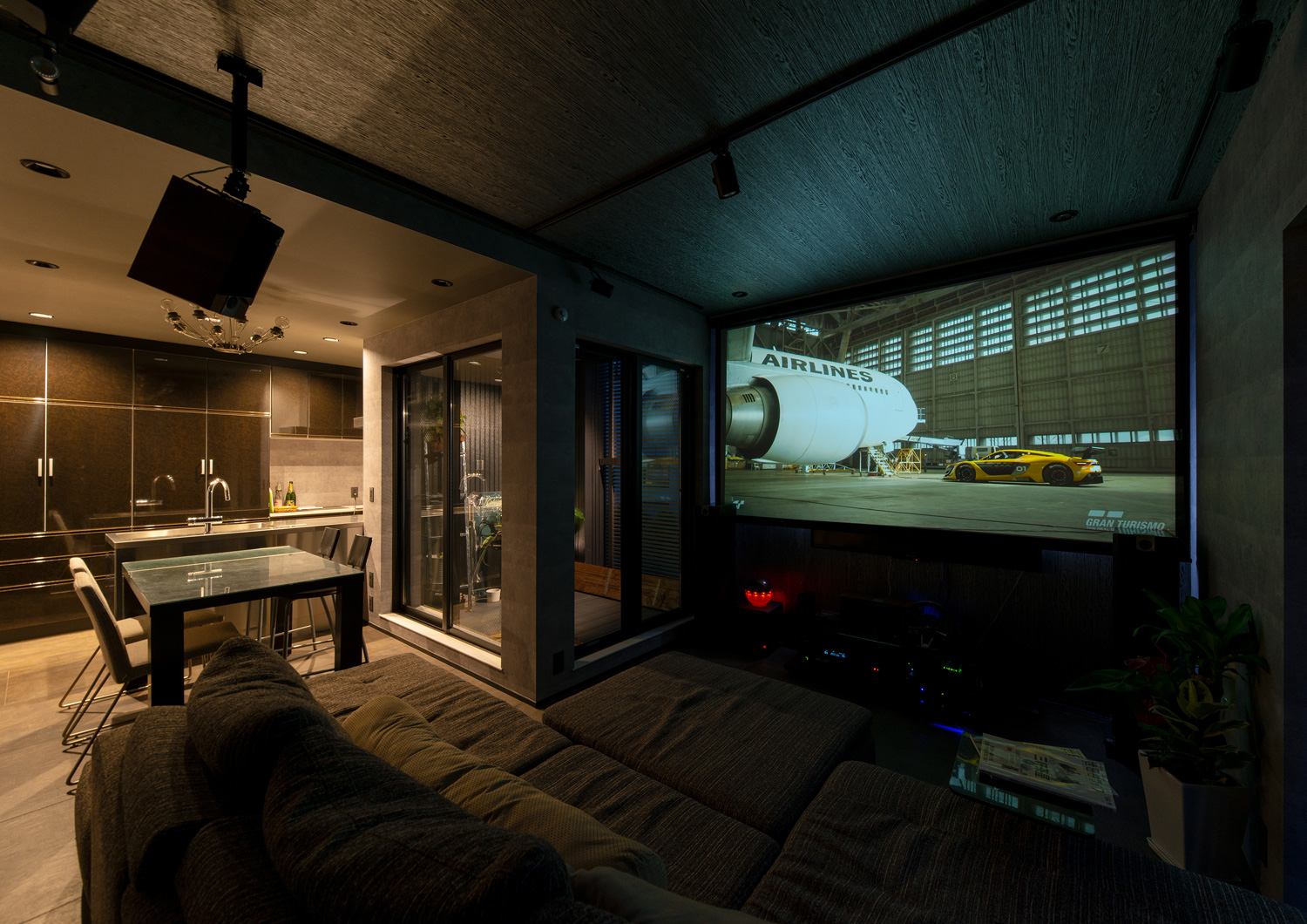 ホームシアターとなるLDK・デザイン住宅 注文住宅・デザイン住宅建築実例_『CASE617 Casa di Nero』_LDK