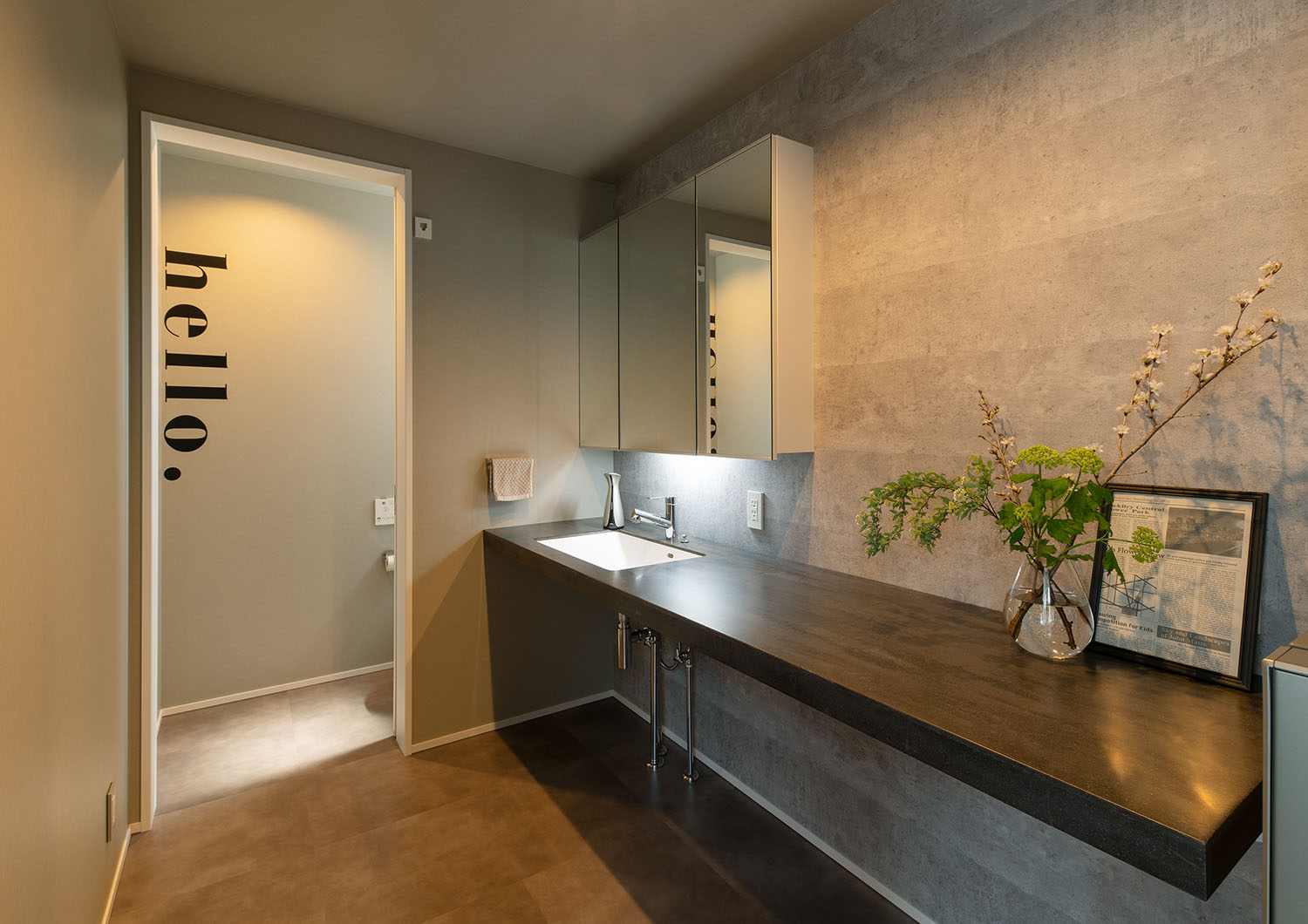 洗面台の幅を広くした洗面所・デザイン住宅 注文住宅・デザイン住宅建築実例_『CASE695 メガホンハウス』_浴室・洗面所