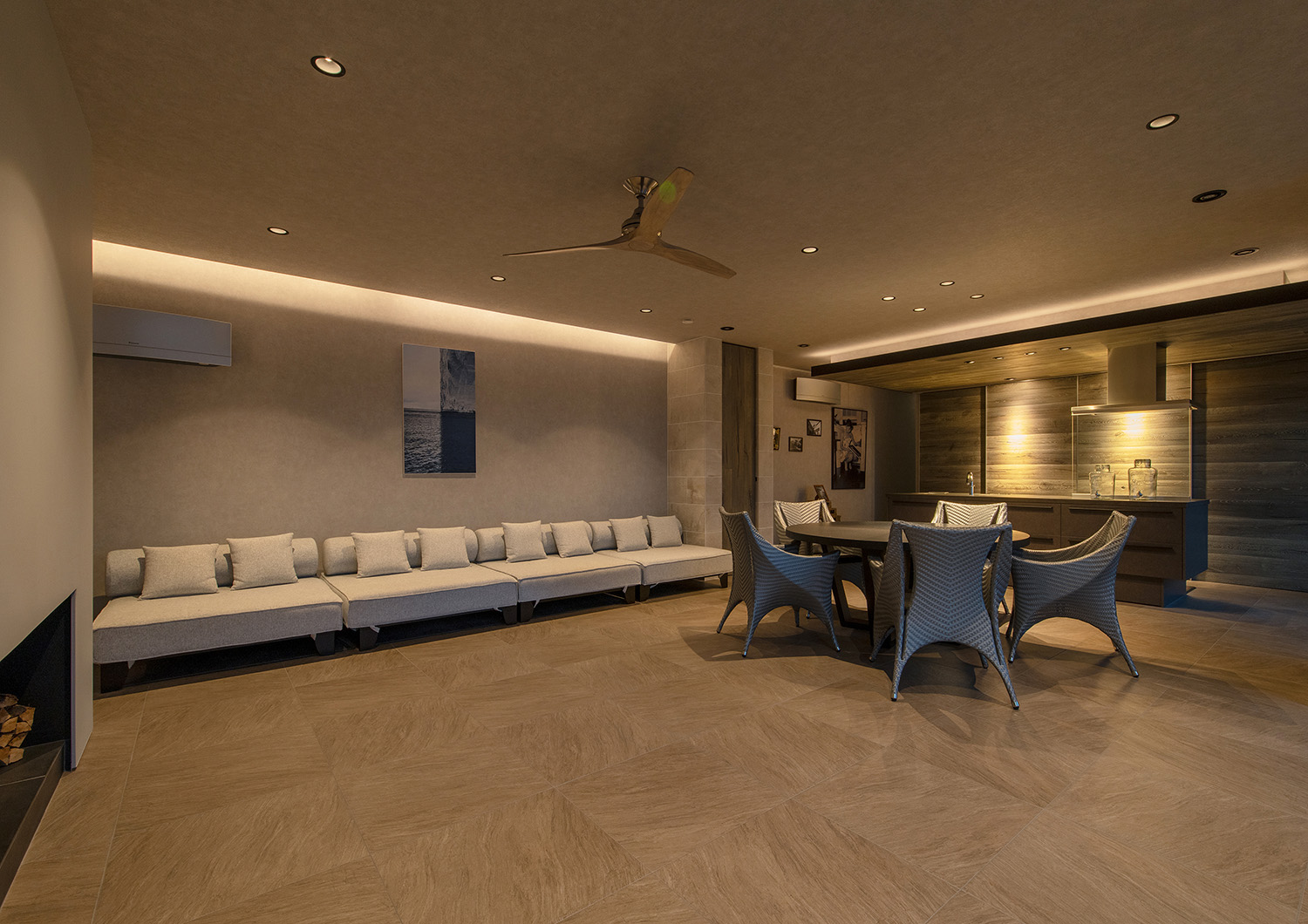 注文住宅・LDK・リビング・海が見える・テラスとつながる・白を基調とした 注文住宅・デザイン住宅建築実例_『CASE733 Sea Side Residence』_LDK